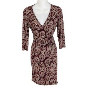 Laundry by Design burgundy print faux wrap dress